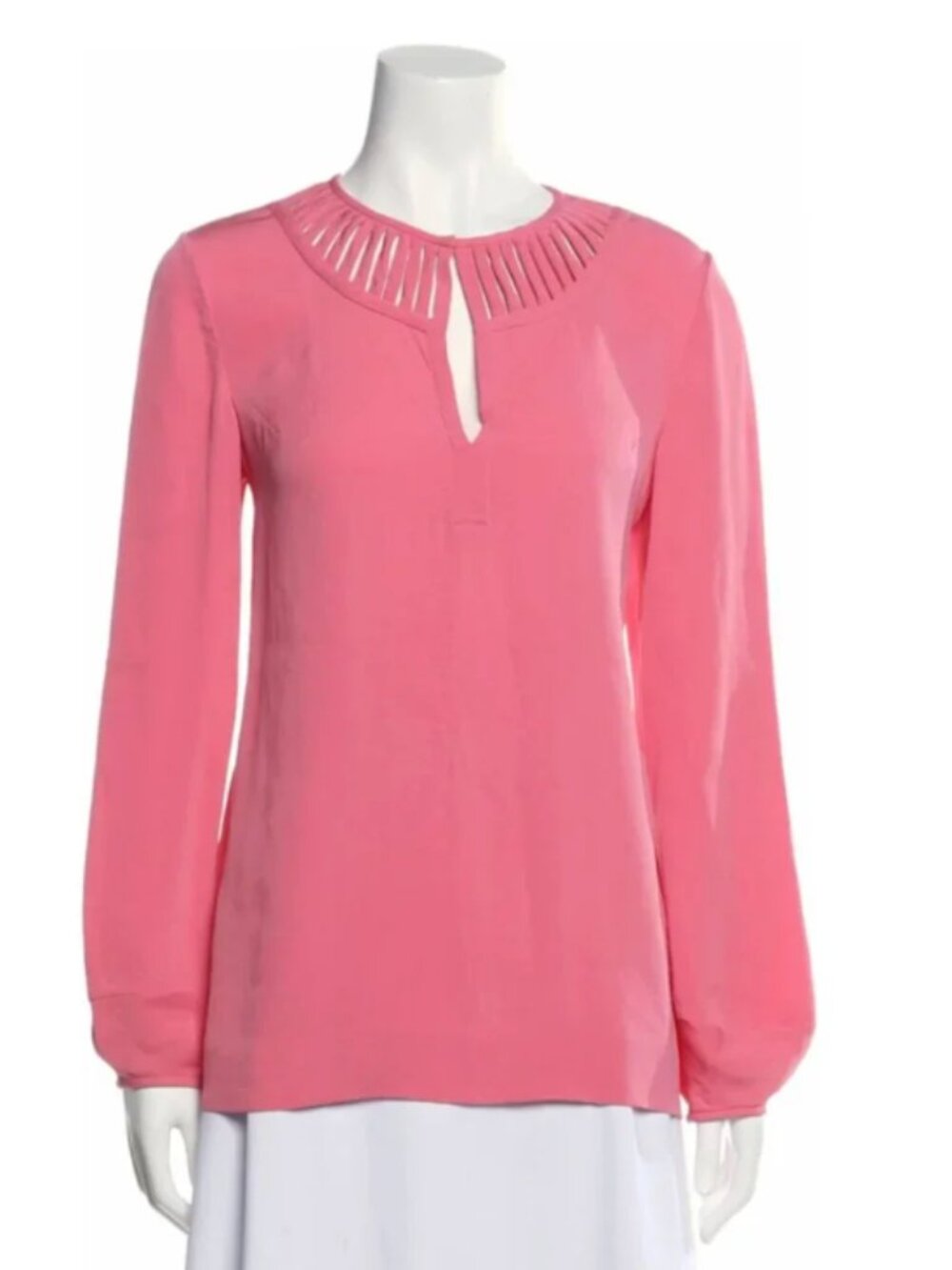 Diane von Furstenberg DVF Pink Dahlia 100% Silk Keyhole Ladder Cutout Blouse – 6